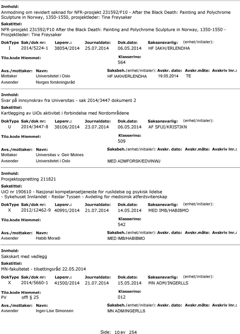 dato: Avskr.måte: Avskriv lnr.: Mottaker niversitetet i Oslo HF AKH/ERLENDHA 19.05.