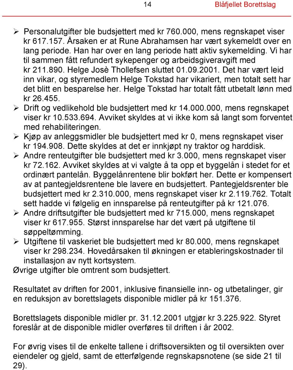 Det har vært leid inn vikar, og styremedlem Helge Tokstad har vikariert, men totalt sett har det blitt en besparelse her. Helge Tokstad har totalt fått utbetalt lønn med kr 26.455.