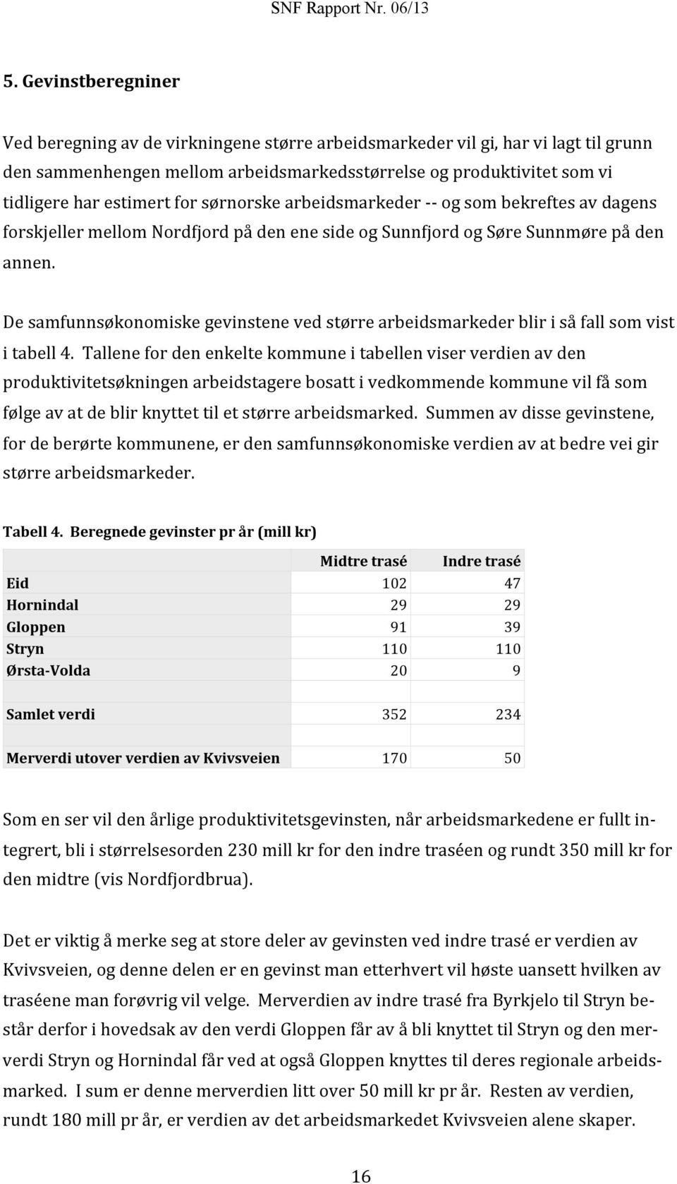 De samfunnsøkonomiske gevinstene ved større arbeidsmarkeder blir i så fall som vist i tabell 4.