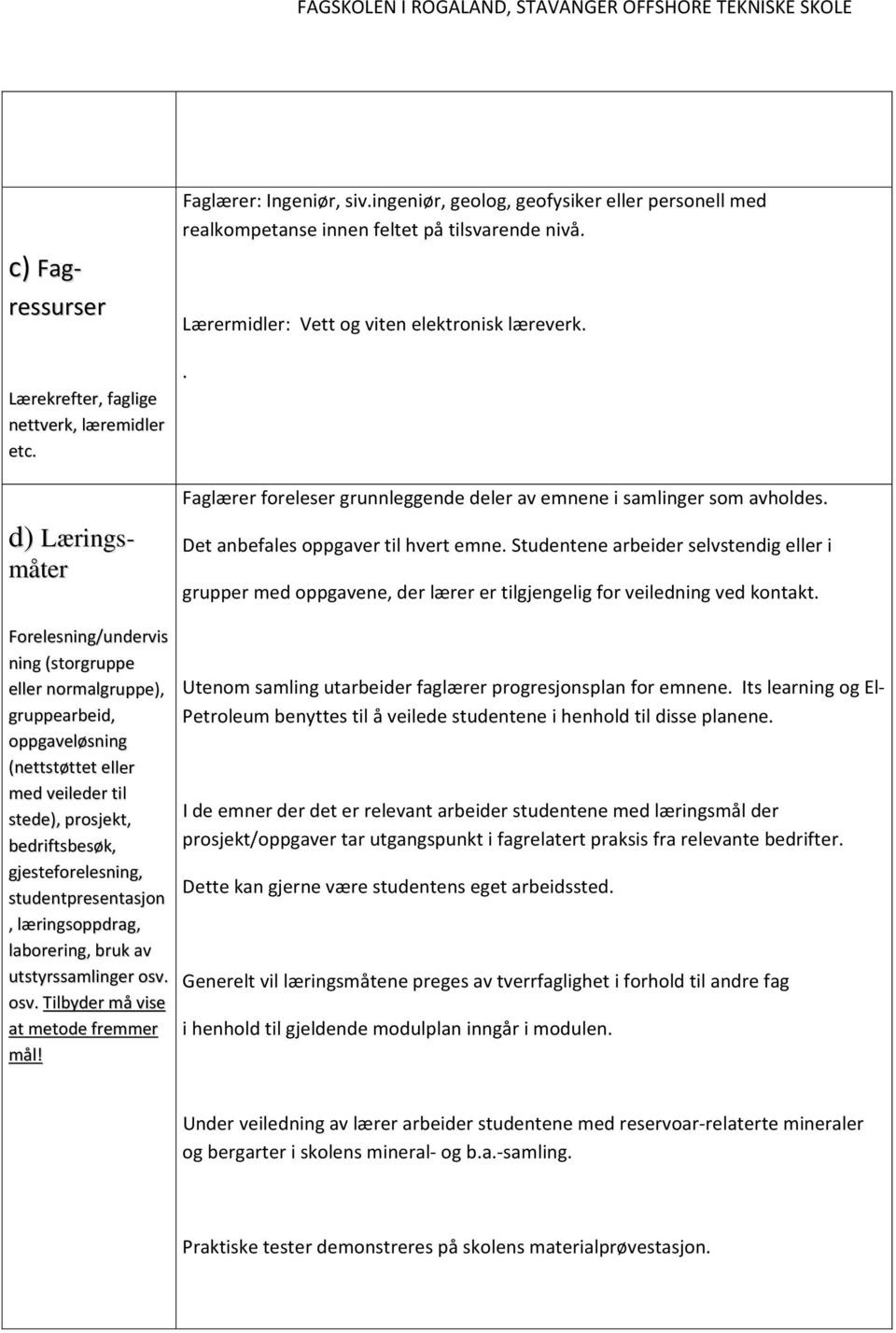 Studentene arbeider selvstendig eller i grupper med oppgavene, der lærer er tilgjengelig for veiledning ved kontakt.