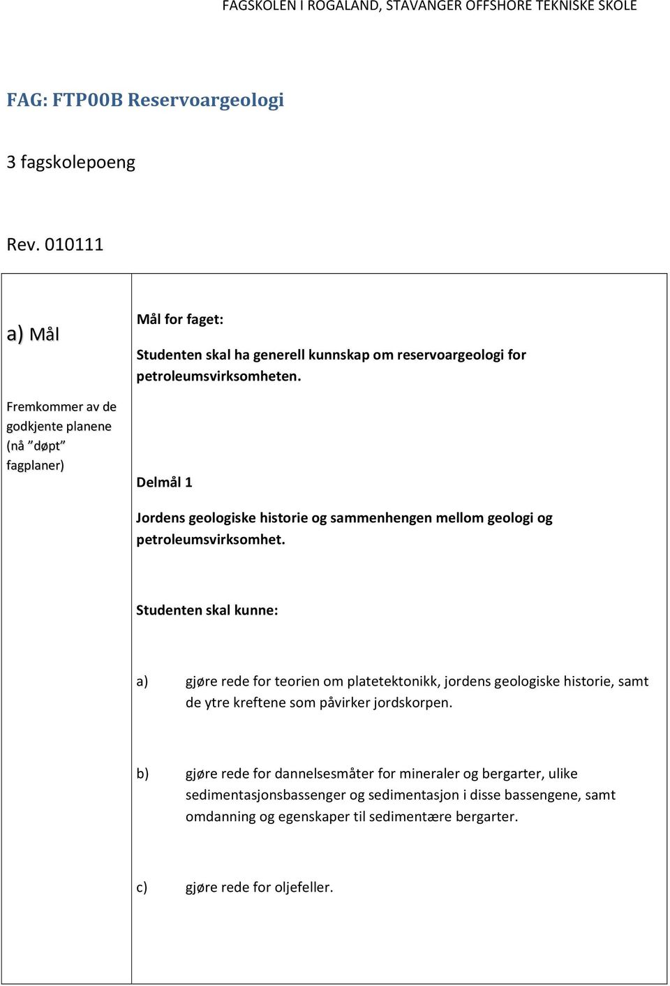 Delmål 1 Jordens geologiske historie og sammenhengen mellom geologi og petroleumsvirksomhet.