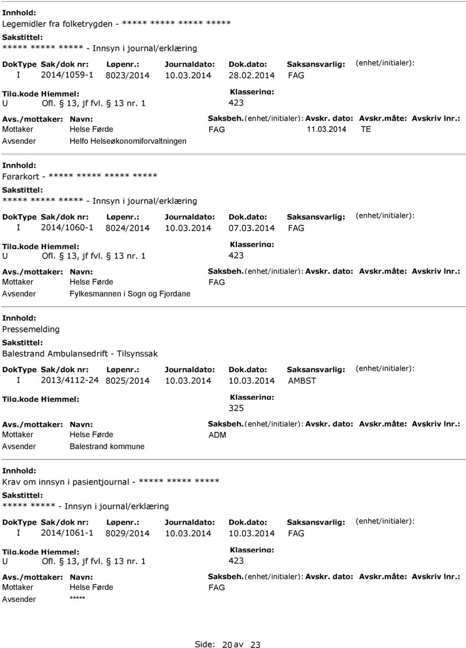 : Fylkesmannen i Sogn og Fjordane ressemelding Balestrand Ambulansedrift - Tilsynssak 2013/4112-24 8025/2014 AMBST 325 Avs./mottaker: Navn: Saksbeh. Avskr. dato: Avskr.