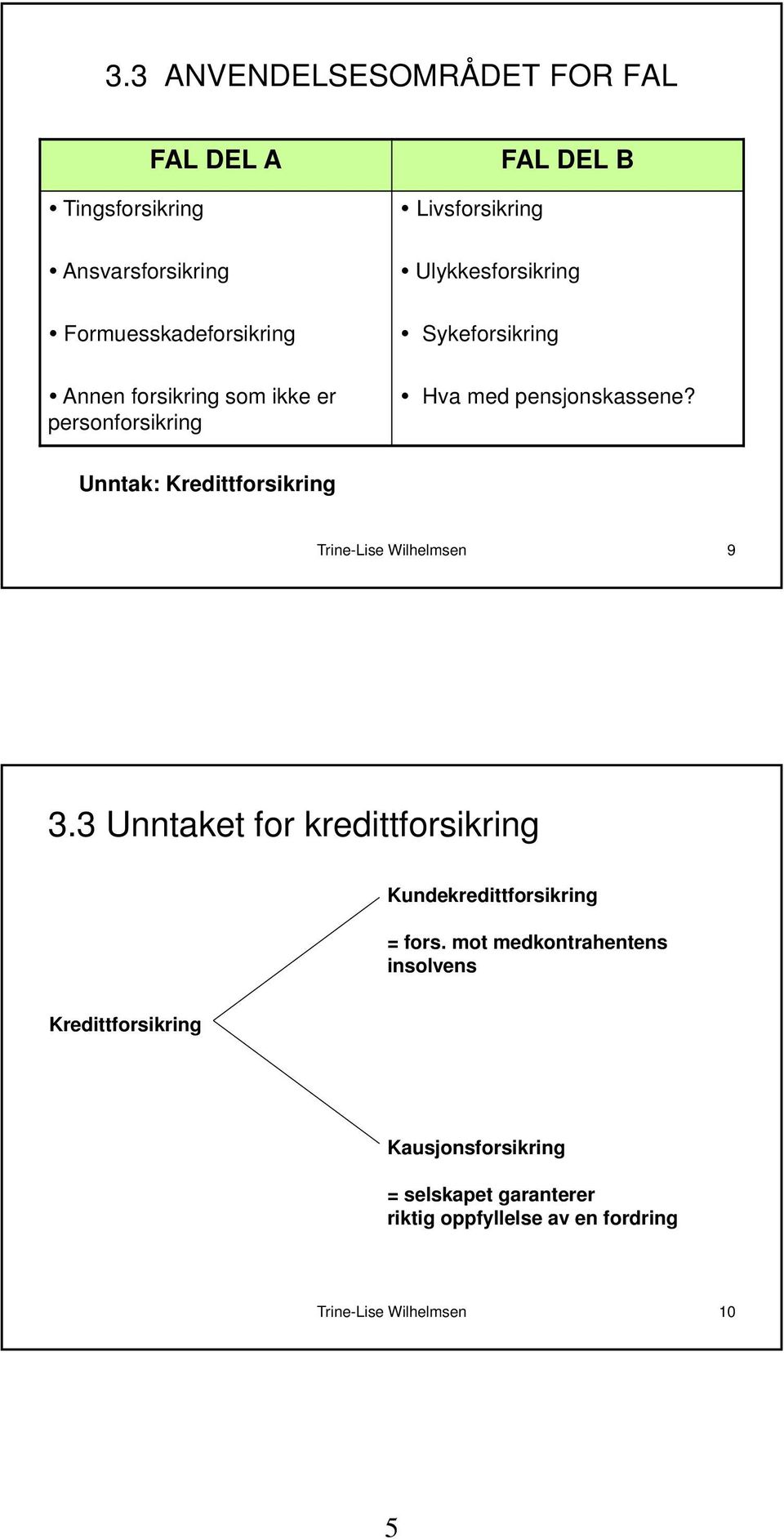 Unntak: Kredittforsikring Trine-Lise Wilhelmsen 9 3.3 Unntaket for kredittforsikring Kundekredittforsikring = fors.