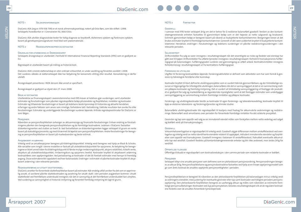 DiaGenic ASA utvikler diagnoistiske tester for tidlig diagnose av brystkreft, Alzheimers sykdom og Parkinsons sykdom, basert på genekspresjonssignaturer med blod som prøvemateriale.