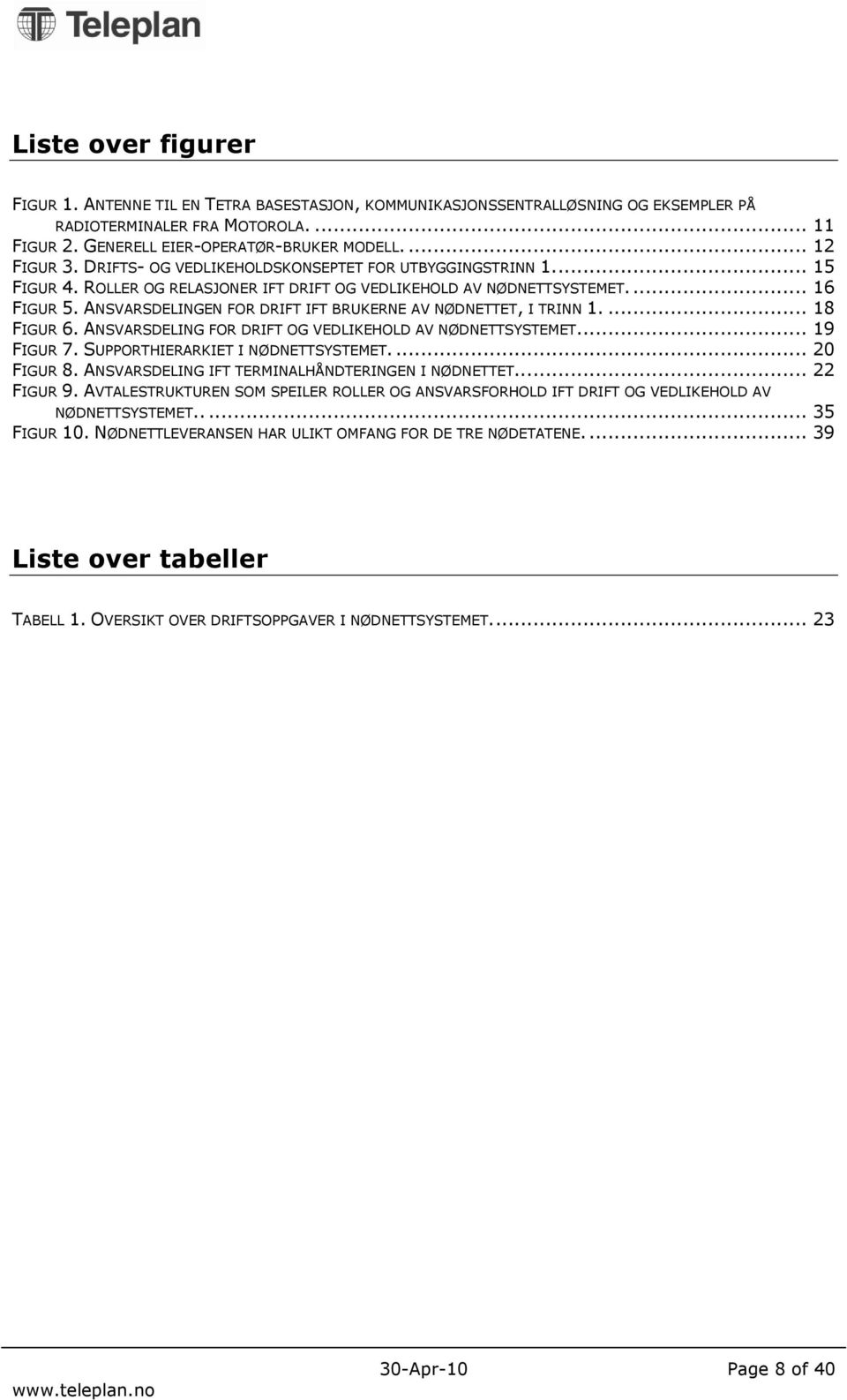 ANSVARSDELINGEN FOR DRIFT IFT BRUKERNE AV NØDNETTET, I TRINN 1.... 18 FIGUR 6. ANSVARSDELING FOR DRIFT OG VEDLIKEHOLD AV NØDNETTSYSTEMET.... 19 FIGUR 7. SUPPORTHIERARKIET I NØDNETTSYSTEMET.