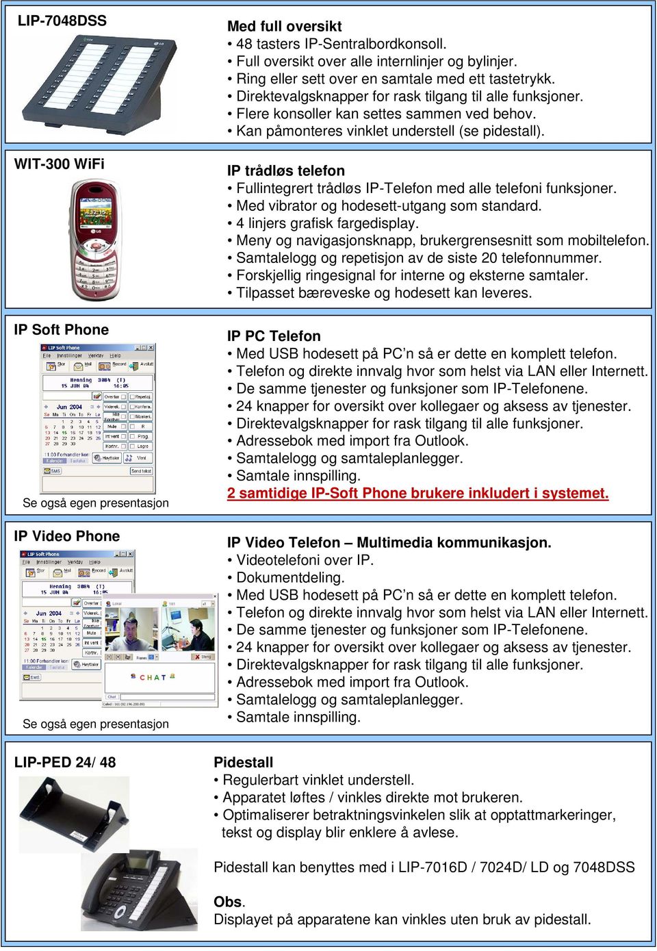 IP trådløs telefon Fullintegrert trådløs IP-Telefon med alle telefoni funksjoner. Med vibrator og hodesett-utgang som standard. 4 linjers grafisk fargedisplay.