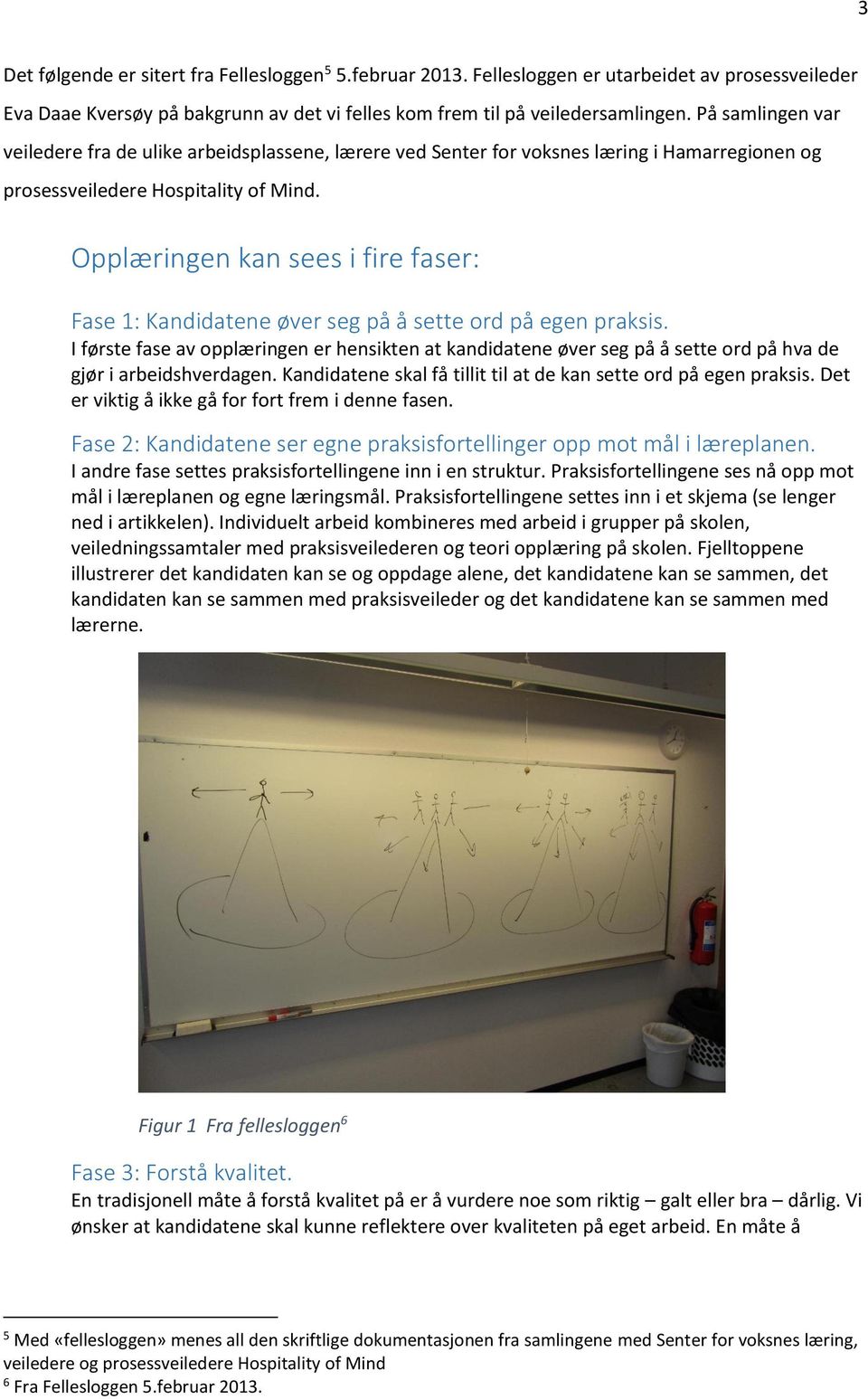 Opplæringen kan sees i fire faser: Fase 1: Kandidatene øver seg på å sette ord på egen praksis.