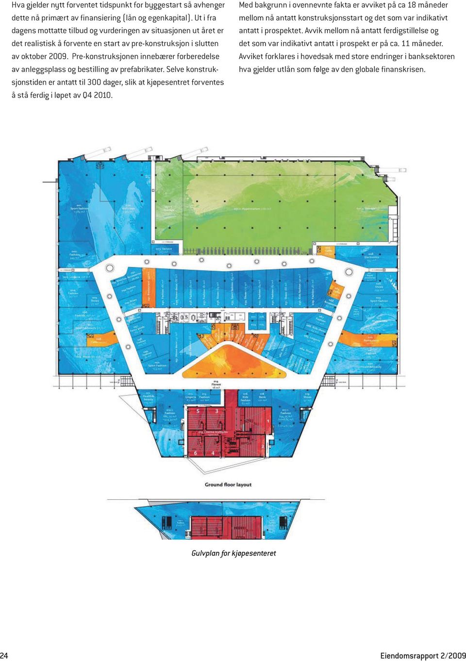 Pre-konstruksjonen innebærer forberedelse av anleggsplass og bestilling av prefabrikater. Selve konstruksjonstiden er antatt til 3 dager, slik at kjøpesentret forventes å stå ferdig i løpet av Q4 21.