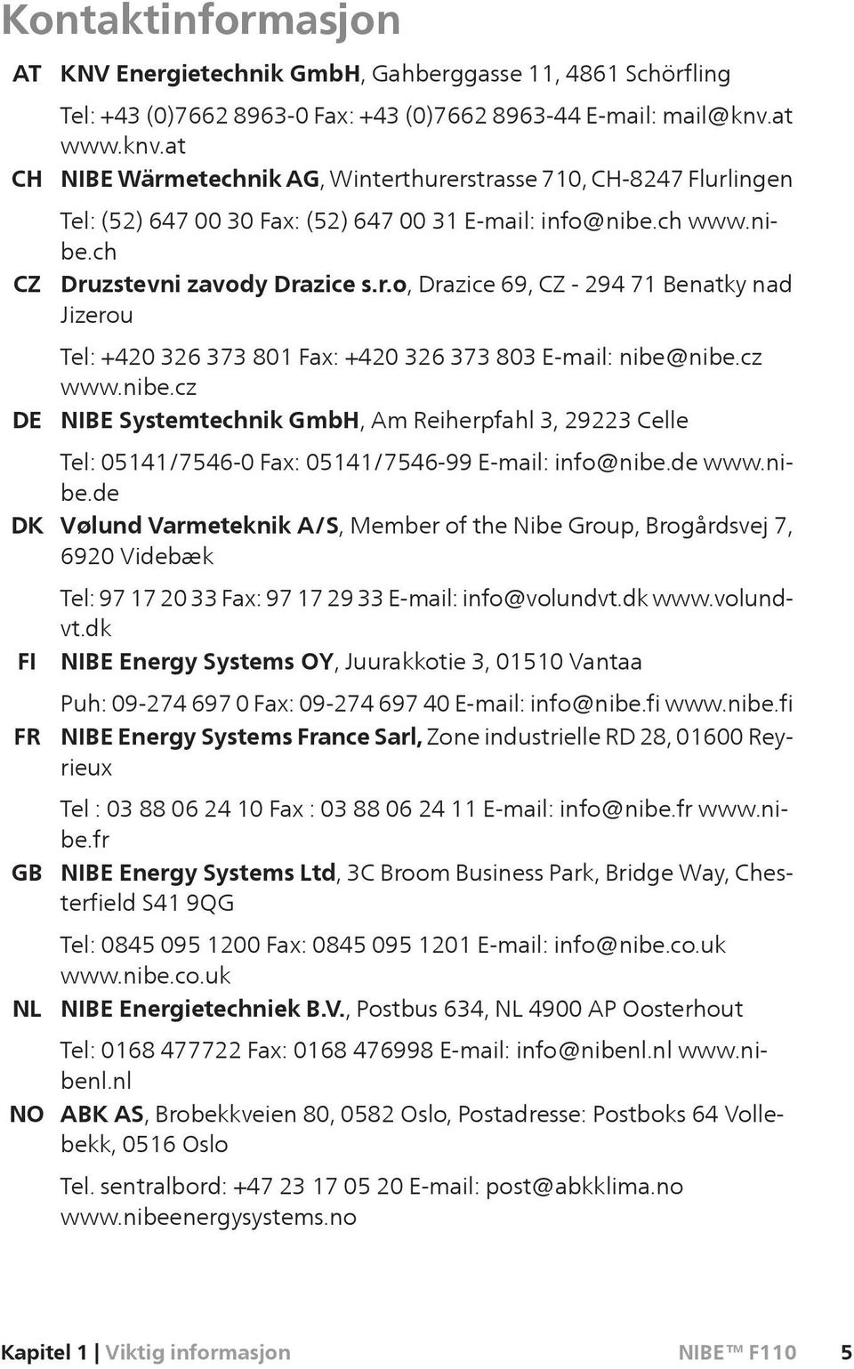 cz www.nibe.cz NIBE Systemtechnik GmbH, Am Reiherpfahl 3, 29223 Celle Tel: 05141/7546-0 Fax: 05141/7546-99 E-mail: info@nibe.de www.nibe.de Vølund Varmeteknik A/S, Member of the Nibe Group, Brogårdsvej 7, 6920 Videbæk Tel: 97 17 20 33 Fax: 97 17 29 33 E-mail: info@volundvt.