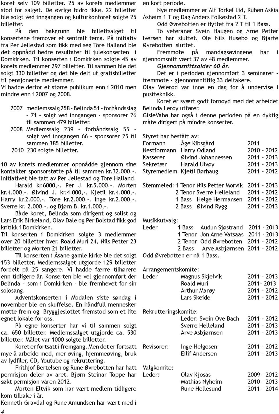 Til konserten i Domkirken solgte 45 av korets medlemmer 297 billetter. Til sammen ble det solgt 330 billetter og det ble delt ut gratisbilletter til pensjonerte medlemmer.