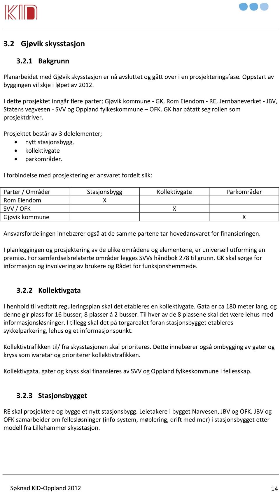 Prosjektet består av 3 delelementer; nytt stasjonsbygg, kollektivgate parkområder.