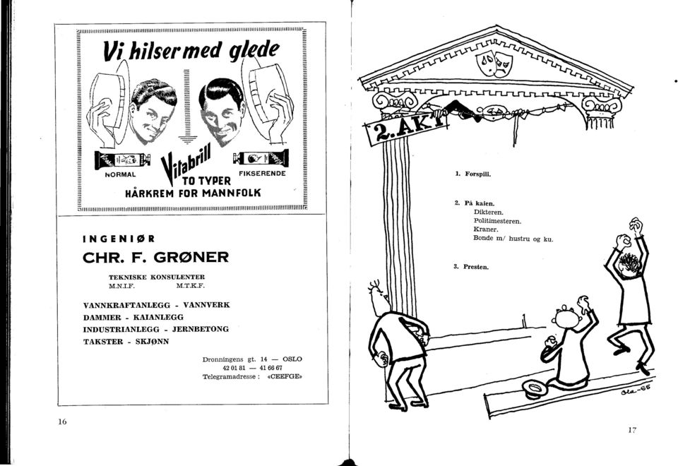 Forspill. 2. På kaien. Dikteren. Politimesteren. Kraner. Bonde m/ hustru og ku. INGEN CHR. F. GRØNER TEKNISKE KONSULENTER M.N.I.F. M.T.K.F. 3. Presten.