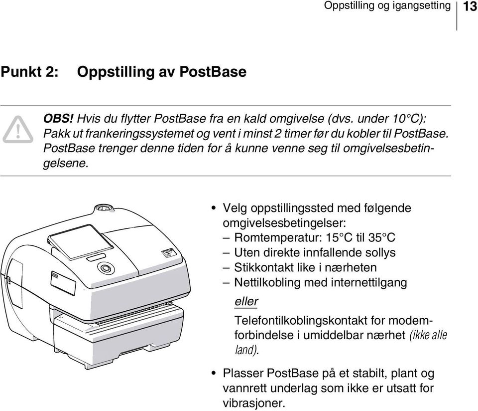 PostBase trenger denne tiden for å kunne venne seg til omgivelsesbetingelsene.