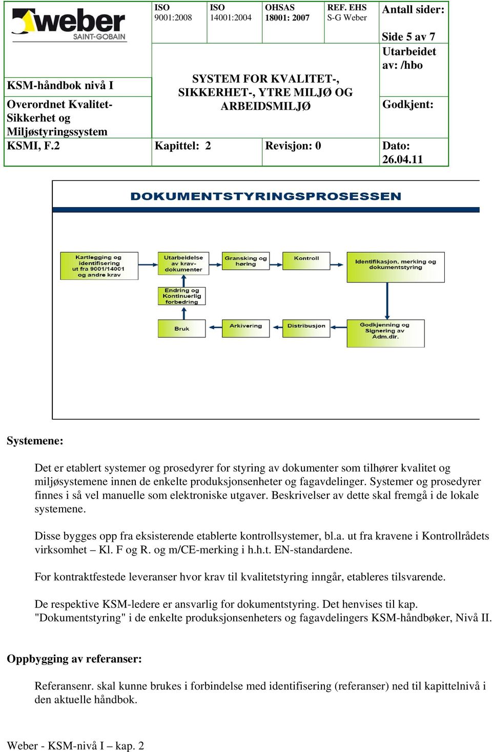F og R. og m/ce-merking i h.h.t. EN-standardene. For kontraktfestede leveranser hvor krav til kvalitetstyring inngår, etableres tilsvarende. De respektive KSM-ledere er ansvarlig for dokumentstyring.