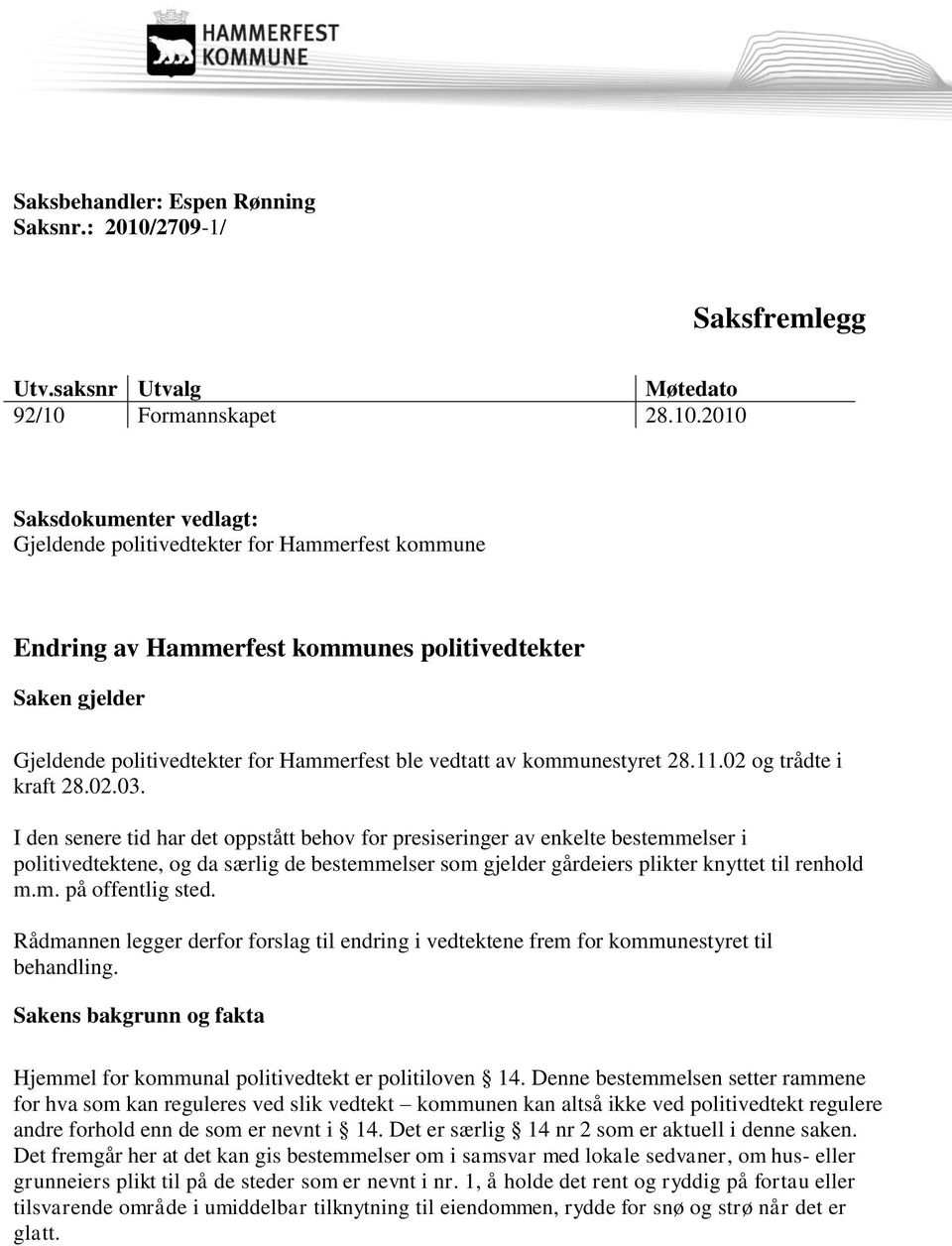 Formannskapet 28.10.