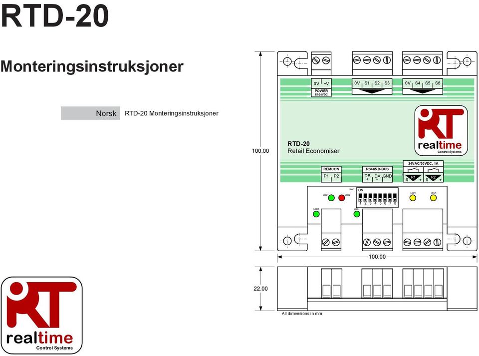 00 RTD-20 Retail Economiser realtime Control Systems 24VAC/30VDC, 1A REMC P1 P2