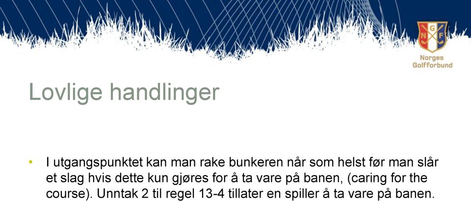 kun gjøres for å ta vare på banen, (caring for the