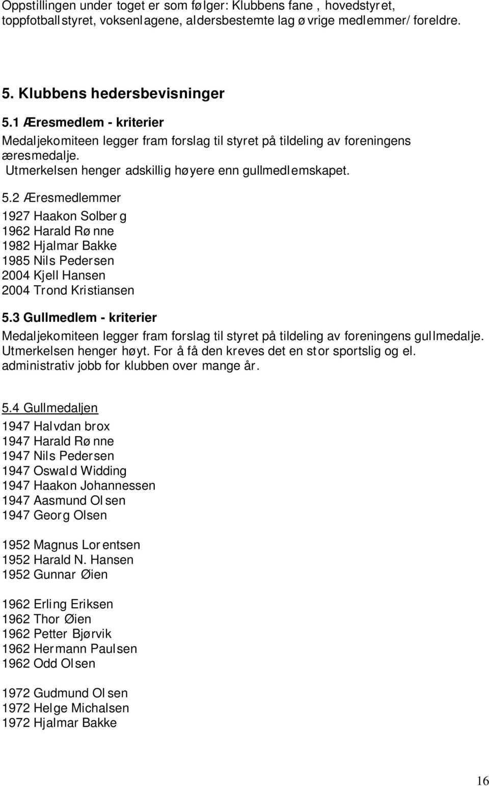 2 Æresmedlemmer 1927 Haakon Solber g 1962 Harald Rø nne 1982 Hjalmar Bakke 1985 Nils Pedersen 2004 Kjell Hansen 2004 Trond Kristiansen 5.