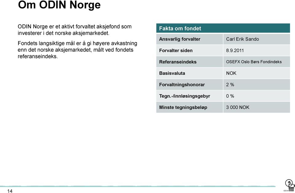 referanseindeks. Fakta om fondet Ansvarlig forvalter Carl Erik Sando Forvalter siden 8.9.