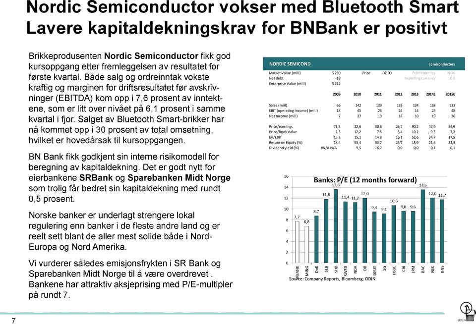 Både salg og ordreinntak vokste kraftig og marginen for driftsresultatet før avskrivninger (EBITDA) kom opp i 7,6 prosent av inntektene, som er litt over nivået på 6,1 prosent i samme kvartal i fjor.