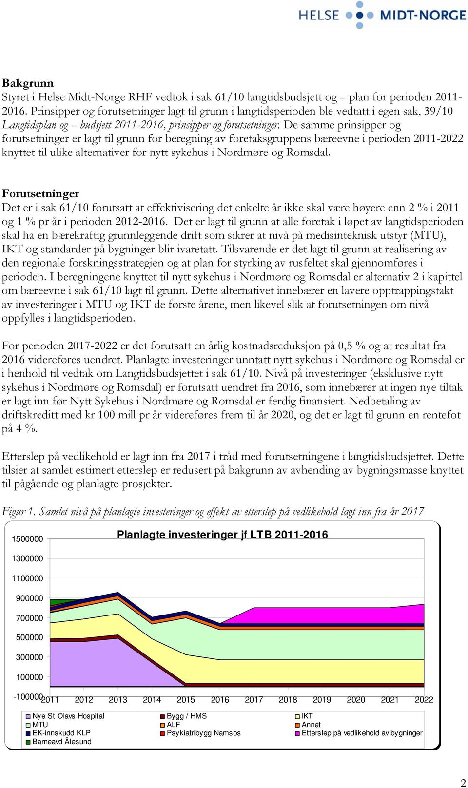 De samme prinsipper og forutsetninger er lagt til grunn for beregning av foretaksgruppens bæreevne i perioden 211-222 knyttet til ulike alternativer for nytt sykehus i Nordmøre og Romsdal.