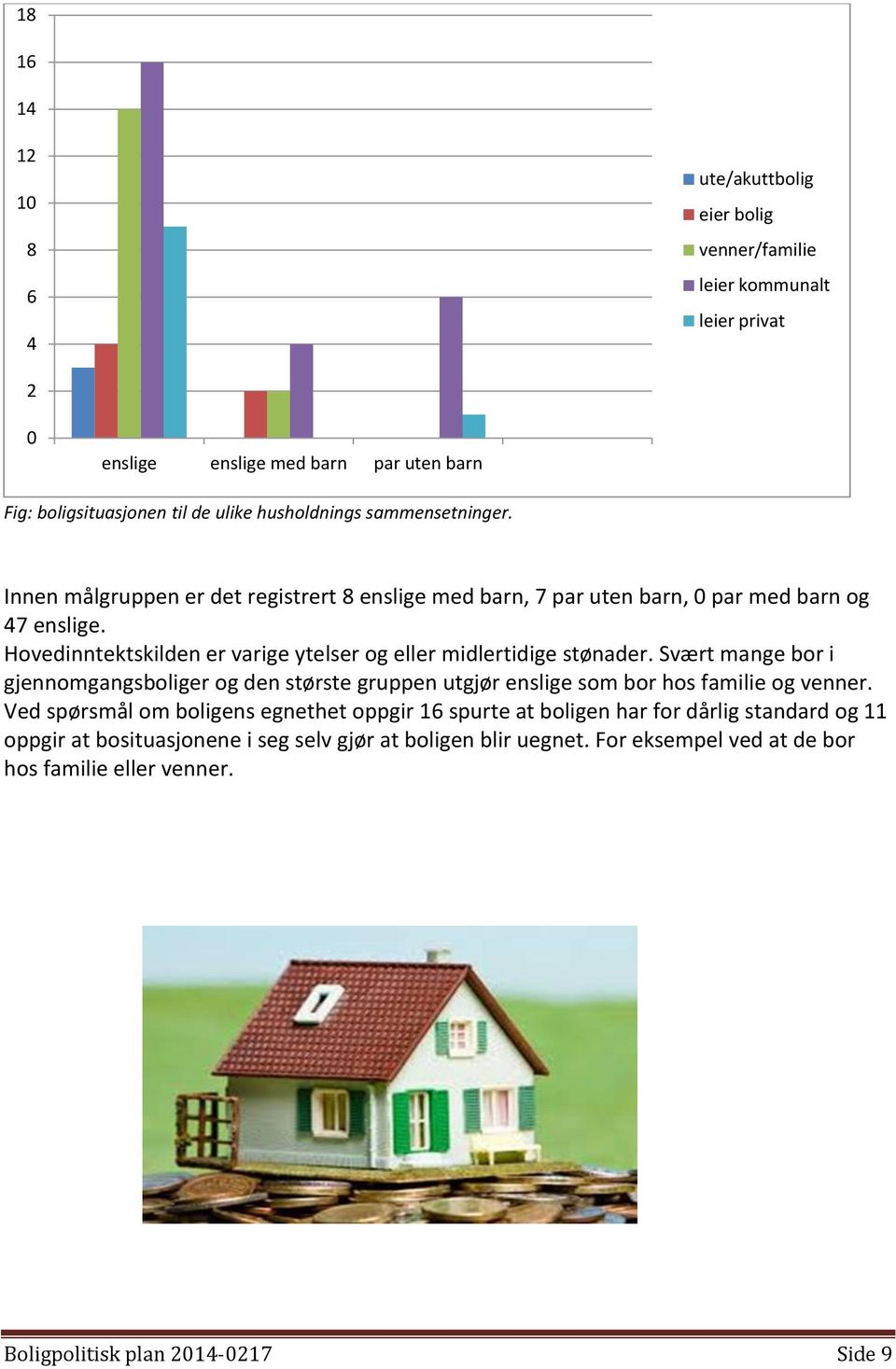 Hovedinntektskilden er varige ytelser og eller midlertidige stønader. Svært mange bor i gjennomgangsboliger og den største gruppen utgjør enslige som bor hos familie og venner.