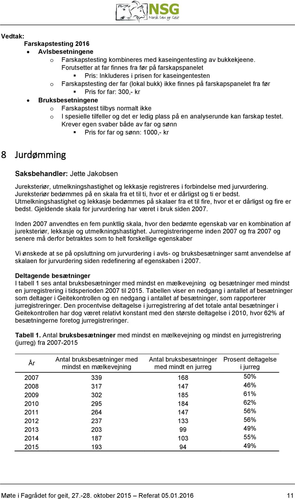 Bruksbesetningene o Farskapstest tilbys normalt ikke o I spesielle tilfeller og det er ledig plass på en analyserunde kan farskap testet.