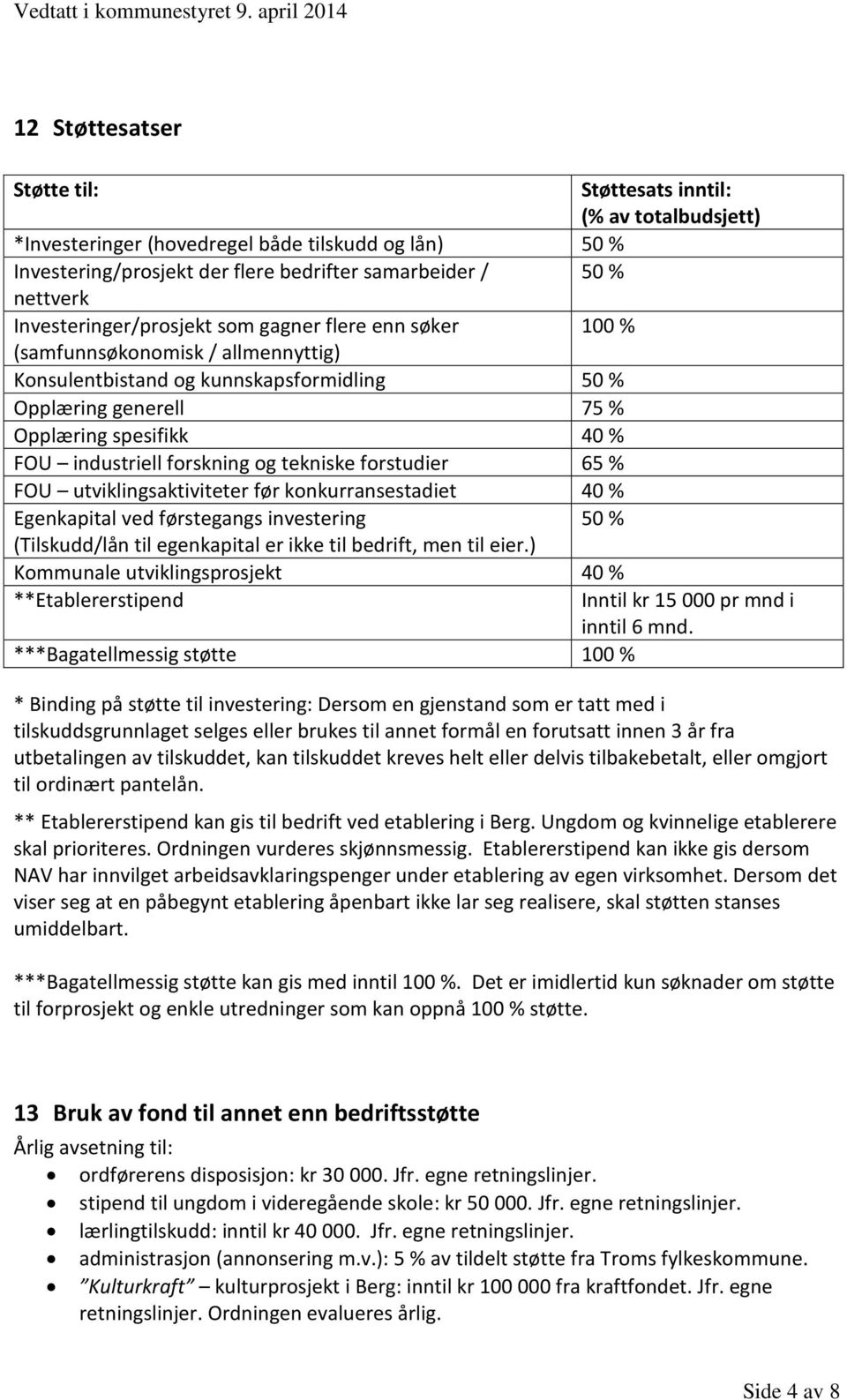 industriell forskning og tekniske forstudier 65 % FOU utviklingsaktiviteter før konkurransestadiet 40 % Egenkapital ved førstegangs investering 50 % (Tilskudd/lån til egenkapital er ikke til bedrift,