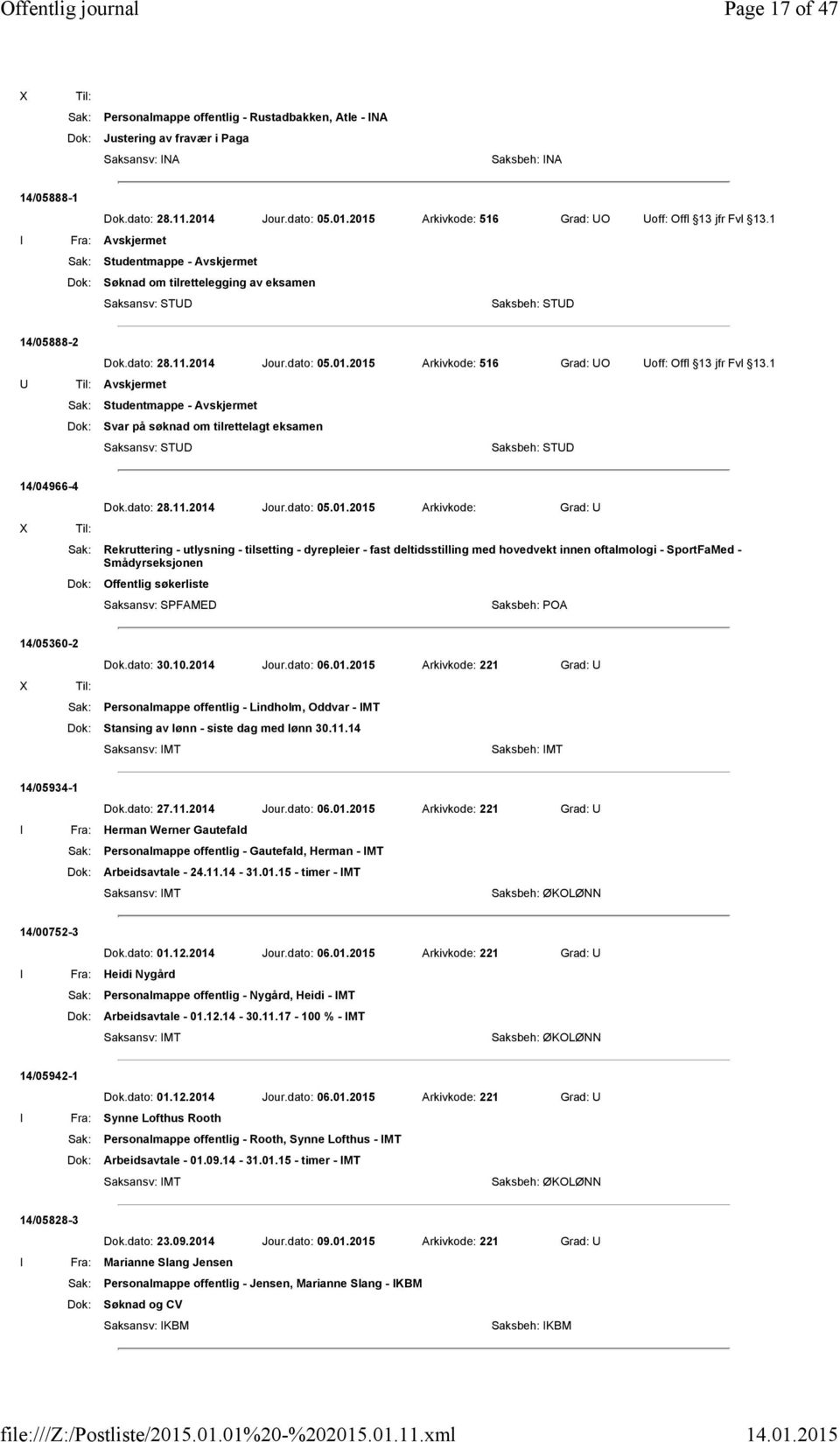 1 Avskjermet Dok: Svar på søknad om tilrettelagt eksamen 14/04966-4 X Til: Dok.dato: 28.11.2014