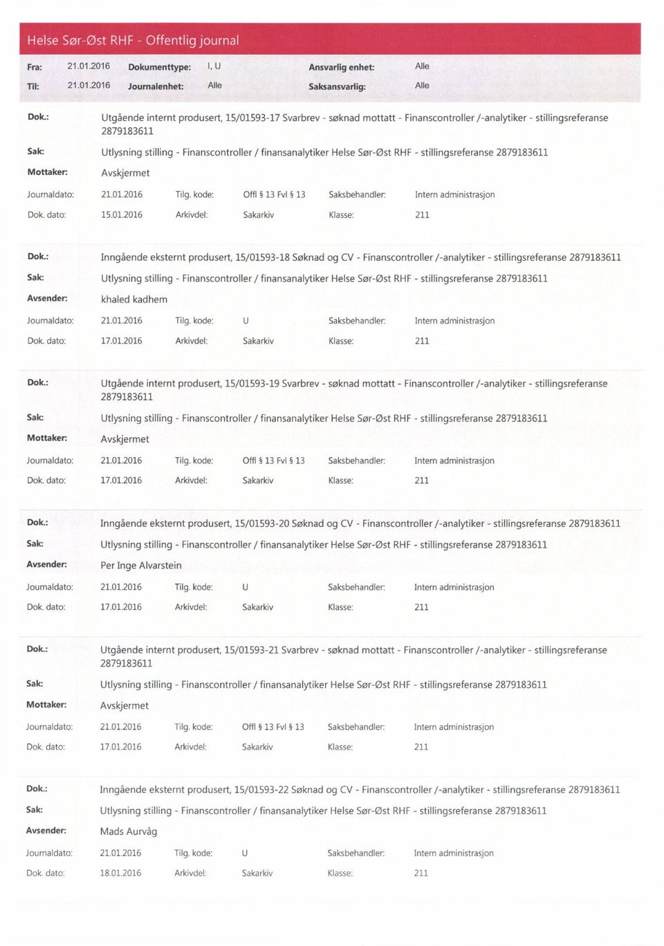 : Inngående eksternt produsert, 15/01593-18 Søknad og CV - Finanscontroller /-analytiker - stillingsreferanse khaled kadhem Dok. dato: 17.01.2016 Arkivdel: Sakarkiv Klasse: 211 Dok.