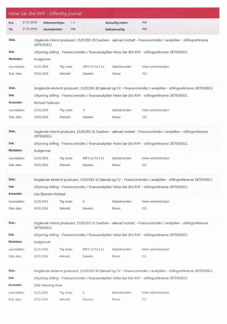 : Inngående eksternt produsert, 15/01593-30 Søknad og CV - Finanscontroller /-analytiker - stillingsreferanse Richard Pedersen Dok. dato: 19.01.2016 Arkivdel: Sakarkiv Klasse: 211 Dok.