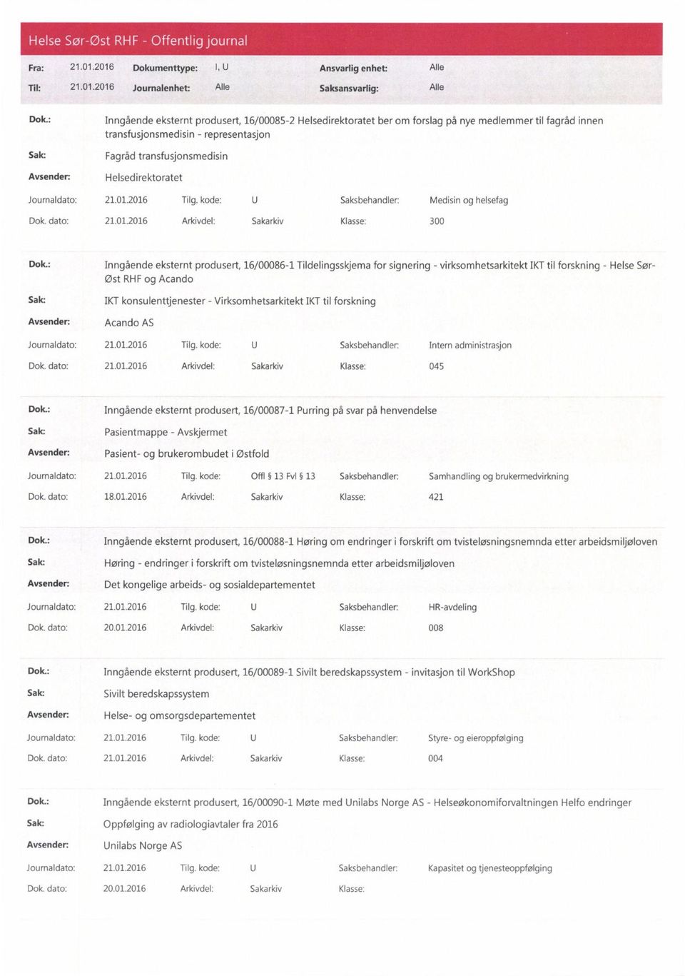 Sak: Fagråd transfusjonsmedisin Helsedirektoratet Journaldato: 21.01.