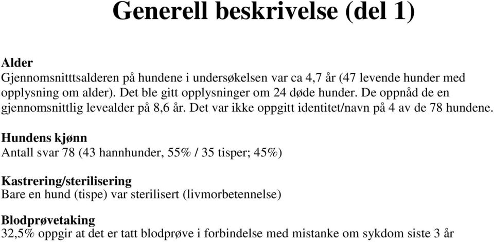 Det var ikke oppgitt identitet/navn på 4 av de 78 hundene.