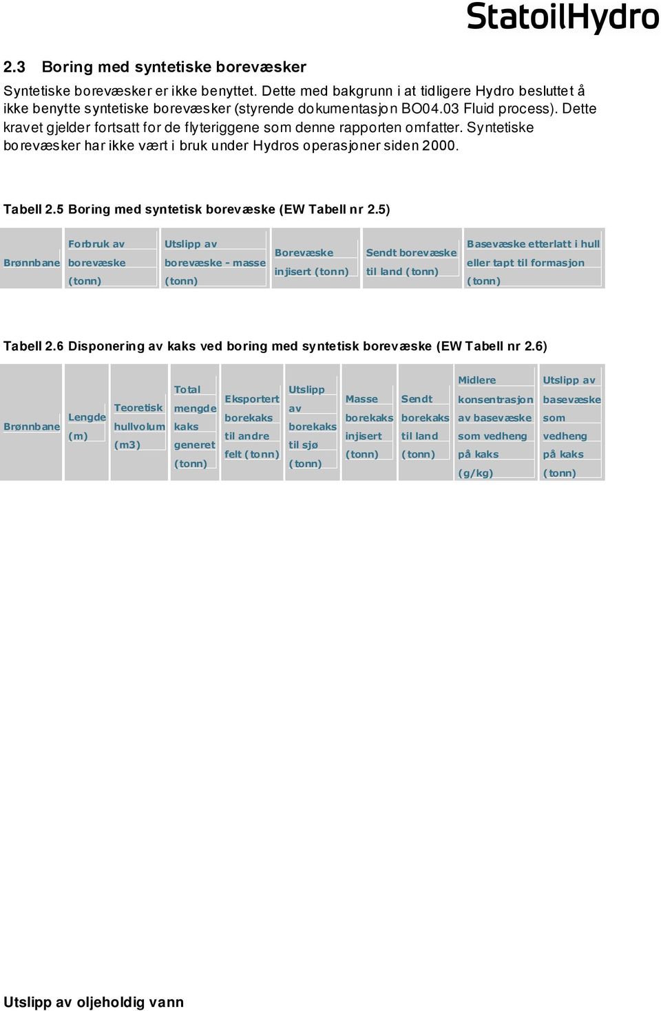 5 Boring med syntetisk borevæske (EW Tabell nr 2.