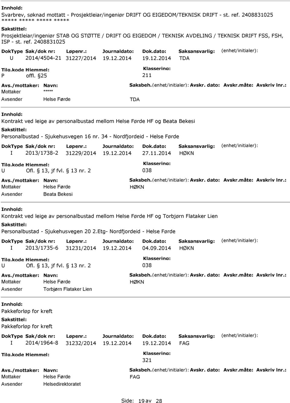 /mottaker: Navn: Saksbeh. Avskr. dato: Avskr.måte: Avskriv lnr.: TDA Kontrakt ved leige av personalbustad mellom HF og Beata Bekesi ersonalbustad - Sjukehusvegen 16 nr.