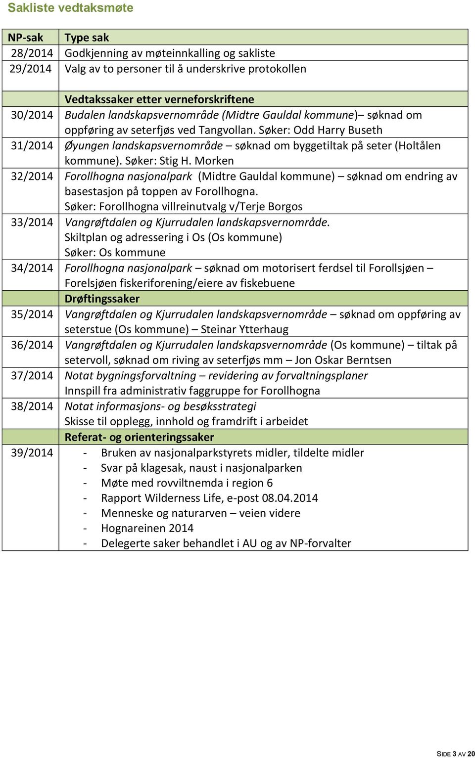 Søker: Odd Harry Buseth 31/2014 Øyungen landskapsvernområde søknad om byggetiltak på seter (Holtålen kommune). Søker: Stig H.