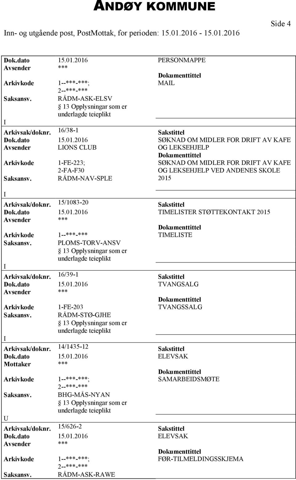 PLOMS-TORV-ANSV Arkivsak/doknr. 16/39-1 Sakstittel Dok.dato 15.01.2016 TVANGSALG Arkivkode 1-FE-203 TVANGSSALG Saksansv. RÅDM-STØ-GJHE Arkivsak/doknr.