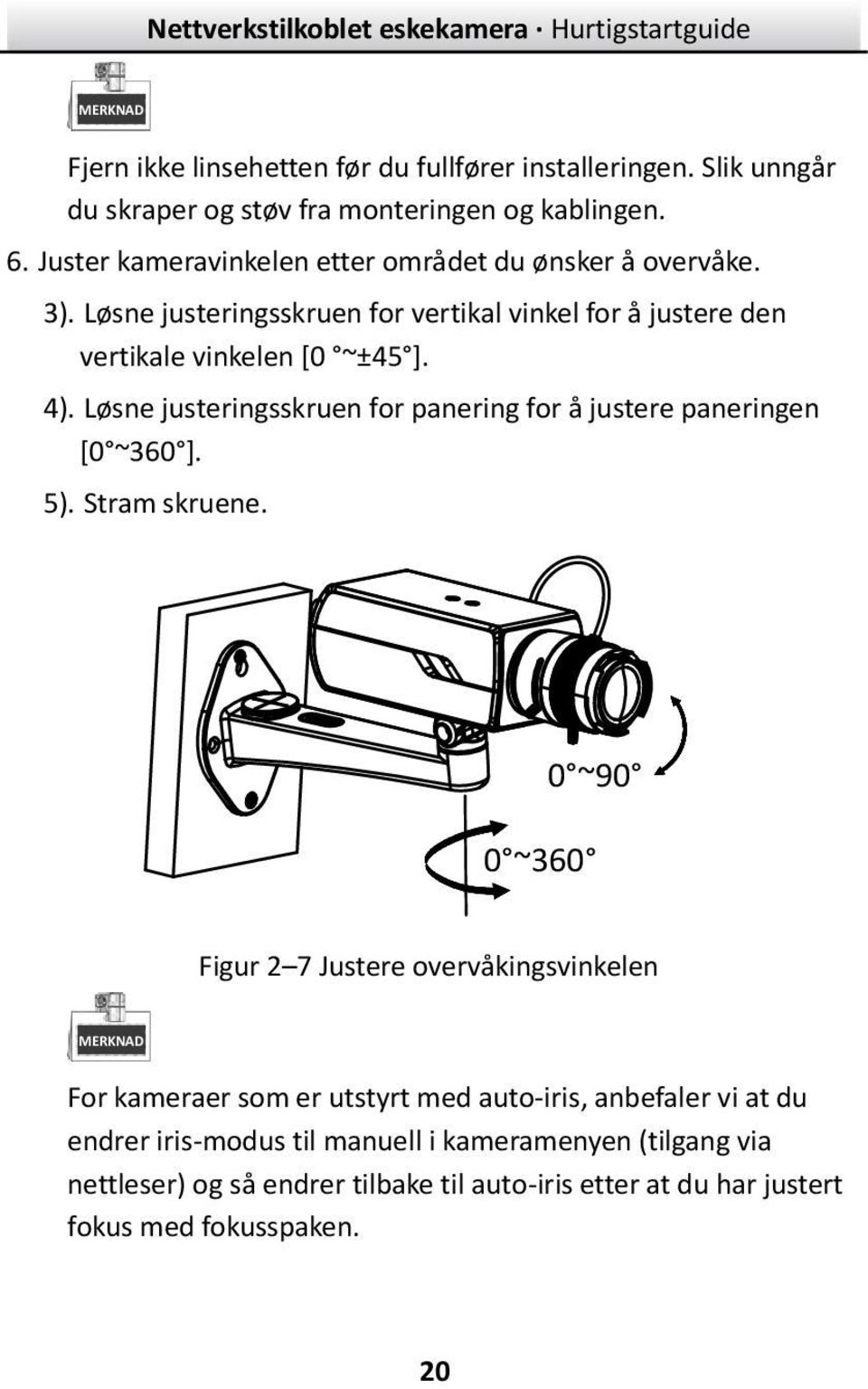 Løsne justeringsskruen for panering for å justere paneringen [0 ~360 ]. 5). Stram skruene.