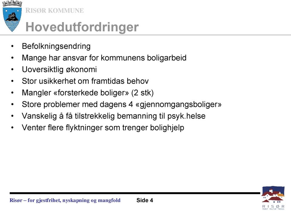 boliger» (2 stk) Store problemer med dagens 4 «gjennomgangsboliger» Vanskelig å få