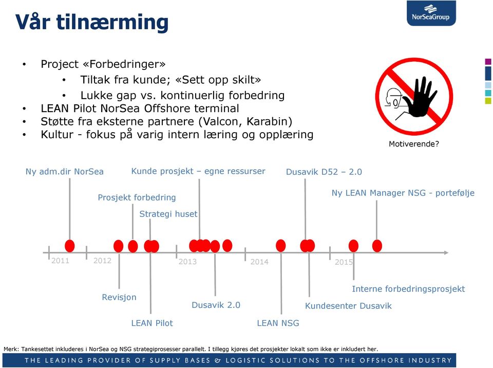 Motiverende? Ny adm.dir NorSea Kunde prosjekt egne ressurser Dusavik D52 2.