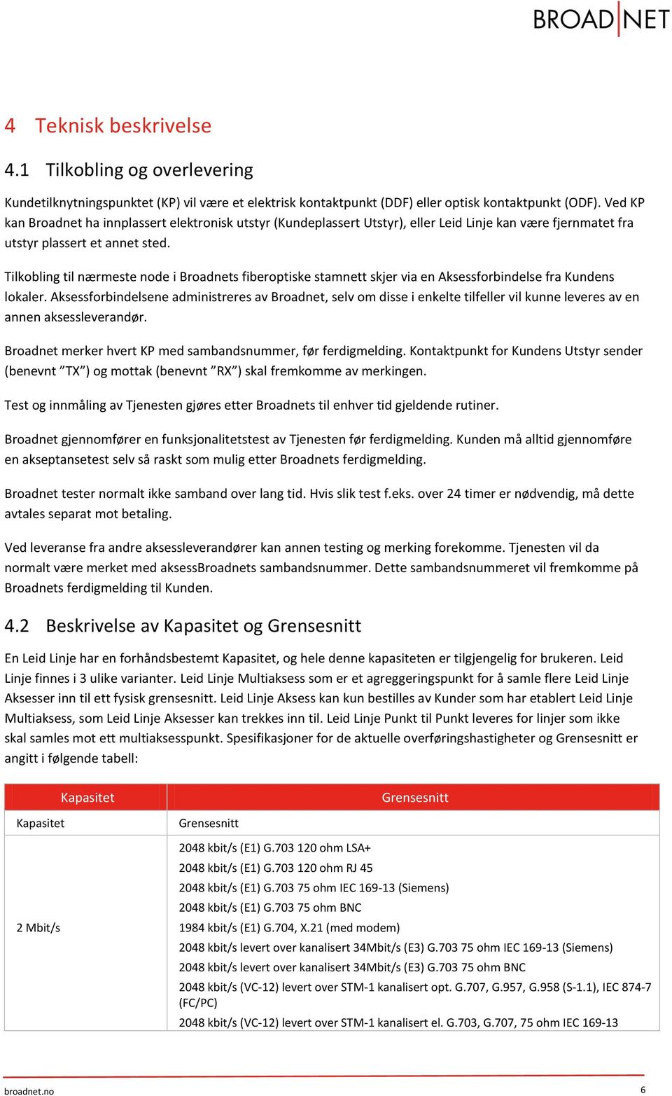 Tilkobling til nærmeste node i Broadnets fiberoptiske stamnett skjer via en Aksessforbindelse fra Kundens lokaler.