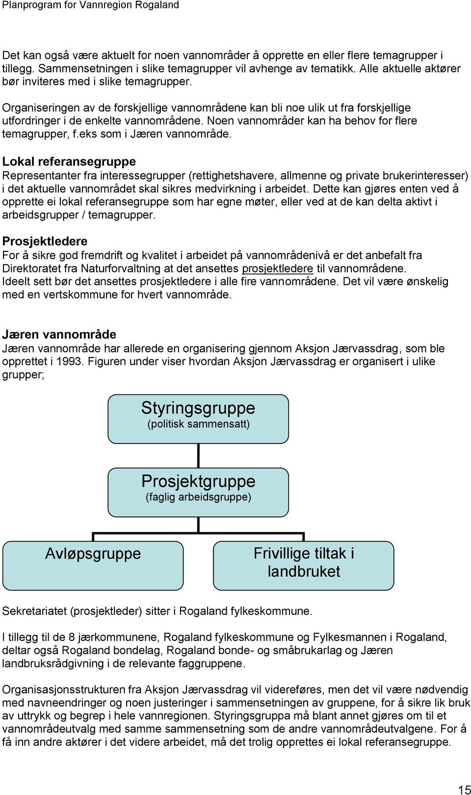 Noen vannområder kan ha behov for flere temagrupper, f.eks som i Jæren vannområde.