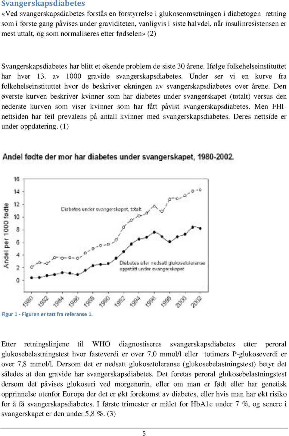 av 1000 gravide svangerskapsdiabetes. Under ser vi en kurve fra folkehelseinstituttet hvor de beskriver økningen av svangerskapsdiabetes over årene.