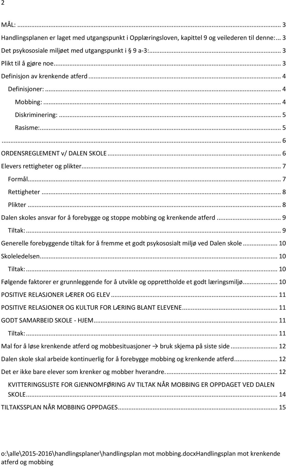 .. 7 Rettigheter... 8 Plikter... 8 Dalen skoles ansvar for å forebygge og stoppe mobbing og krenkende atferd... 9 Tiltak:.