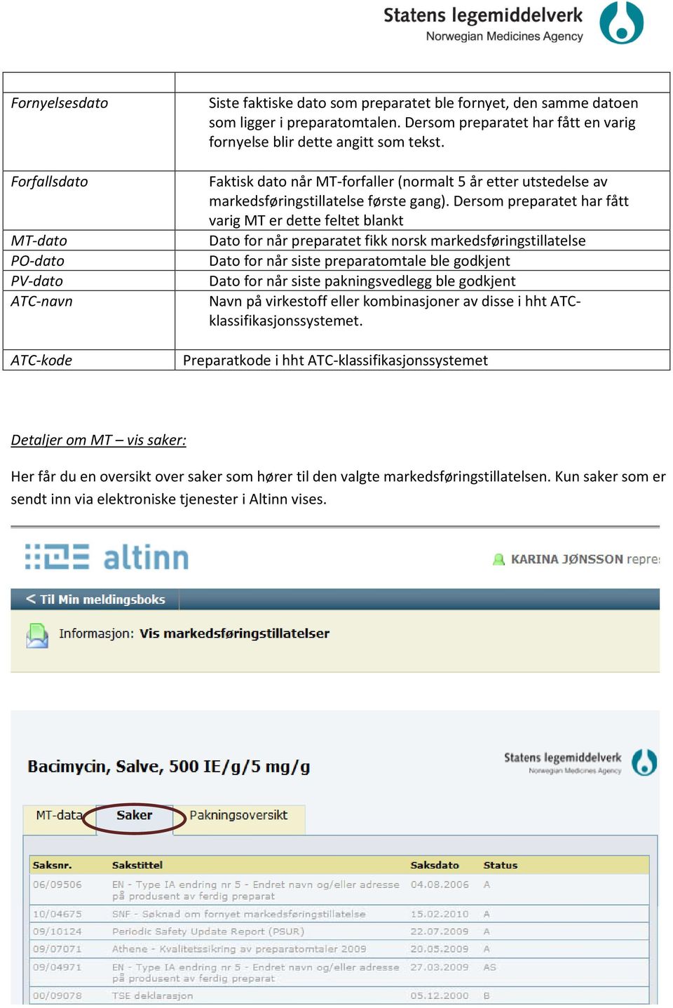 Dersom preparatet har fått varig MT er dette feltet blankt Dato for når preparatet fikk norsk markedsføringstillatelse Dato for når siste preparatomtale ble godkjent Dato for når siste