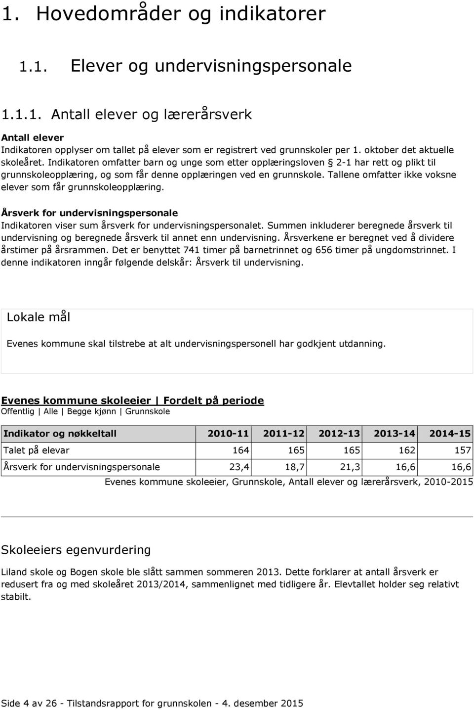 Tallene omfatter ikke voksne elever som får grunnskoleopplæring. Årsverk for undervisningspersonale Indikatoren viser sum årsverk for undervisningspersonalet.