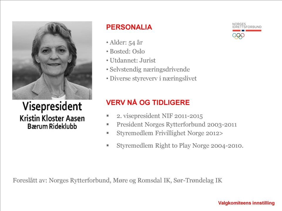 visepresident NIF 2011-2015 President Norges Rytterforbund 2003-2011 Styremedlem