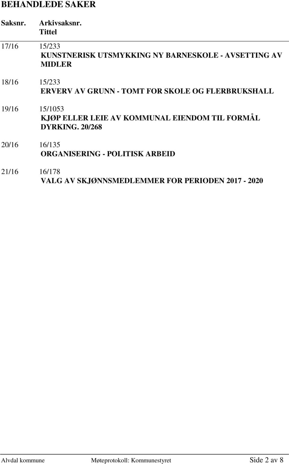 GRUNN - TOMT FOR SKOLE OG FLERBRUKSHALL 19/16 15/1053 KJØP ELLER LEIE AV KOMMUNAL EIENDOM TIL FORMÅL