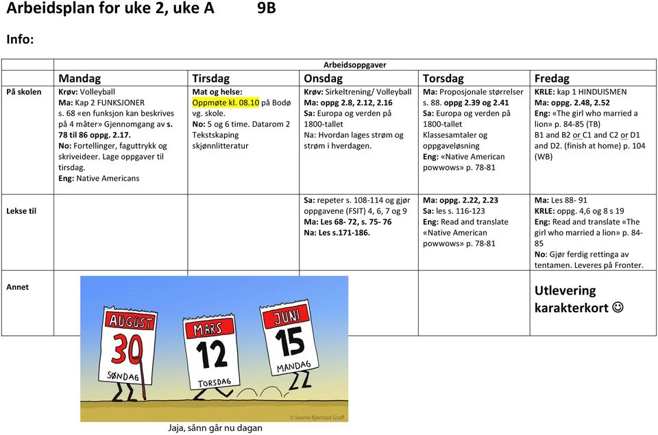 Datarom 2 Tekstskaping skjønnlitteratur : Sirkeltrening/ Volleyball Ma: oppg 2.8, 2.12, 2.16 : Europa og verden på 1800- tallet : Hvordan lages strøm og strøm i hverdagen.