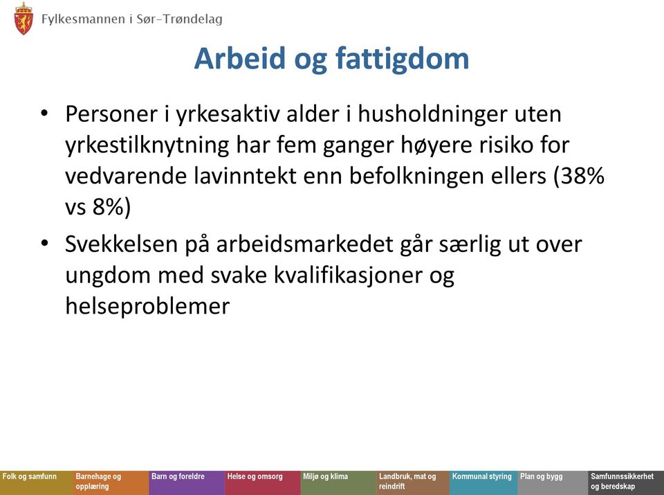 lavinntekt enn befolkningen ellers (38% vs 8%) Svekkelsen på